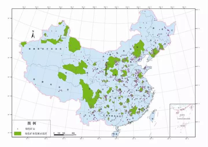 国家级绿色矿山与116个绿色矿业发展示范区叠加示意图