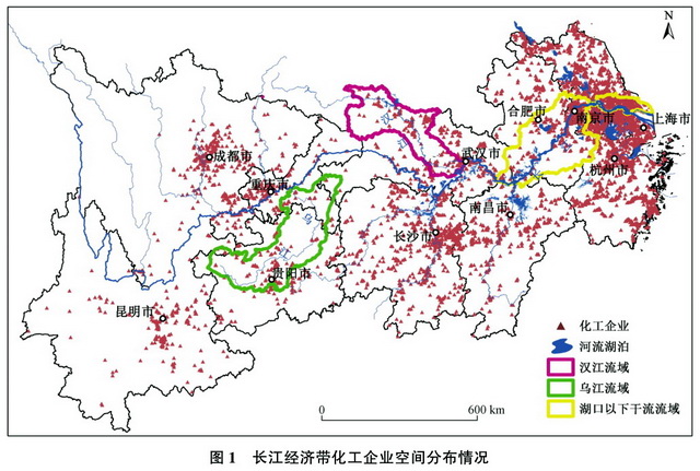 长江经济带化工企业空间分布情况 资料来源：中国环境科学研究院