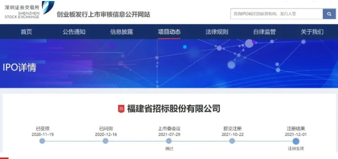 福建投标股份创业板IPO注册获中国证监会赞同！